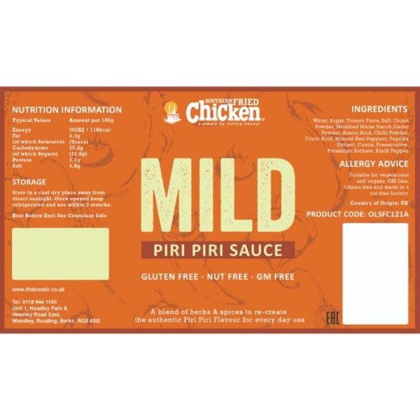 Southern Fried Chicken Mild Piri-Piri Sauce Jar 2.27L