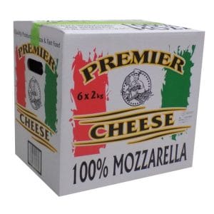Premier Green Tape 100% Mozzarella Grated Cheese Box 6x2kg