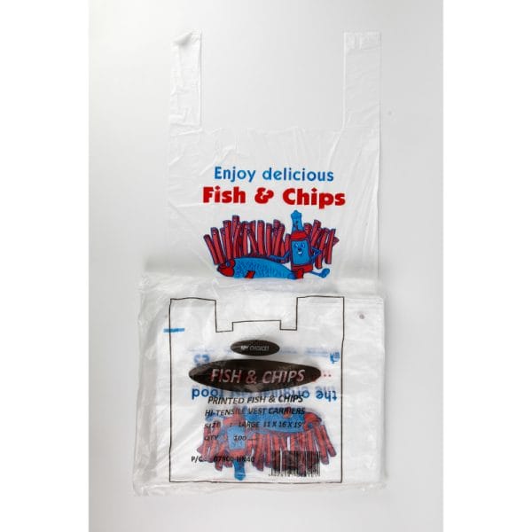 Fish & Chips Print Vest Carrier Bags 20x100