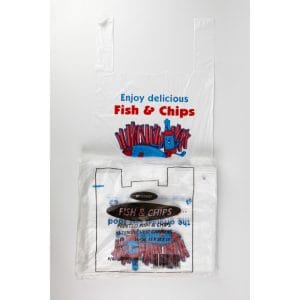 Fish & Chips Print Vest Carrier Bags 20x100
